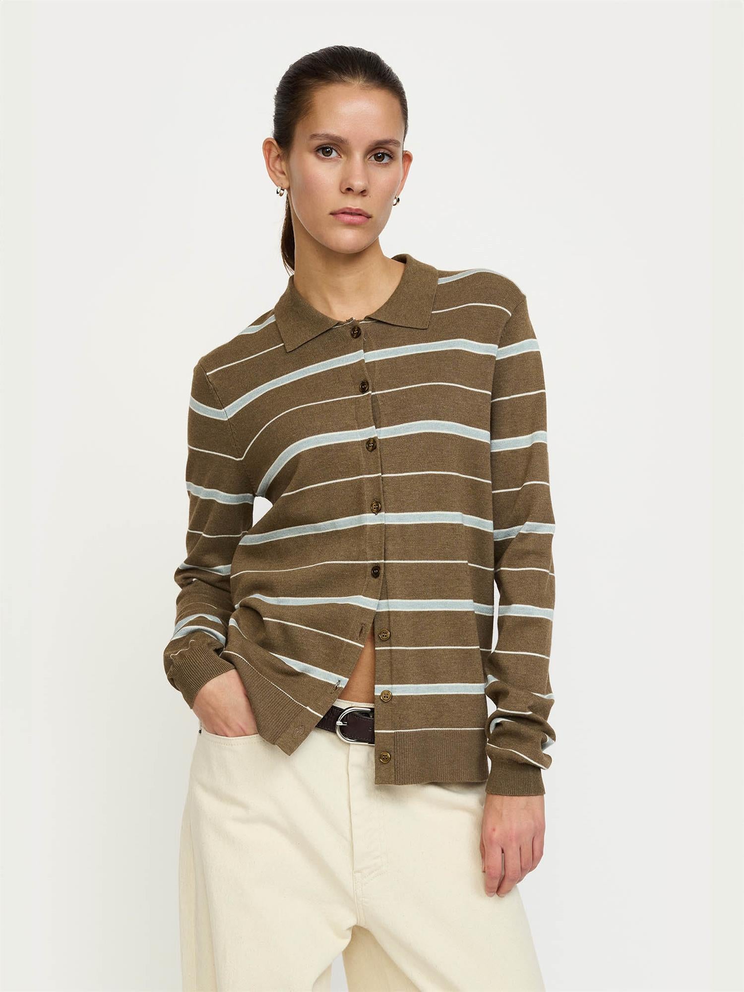 Marla collar striped knit - Brun/Blå