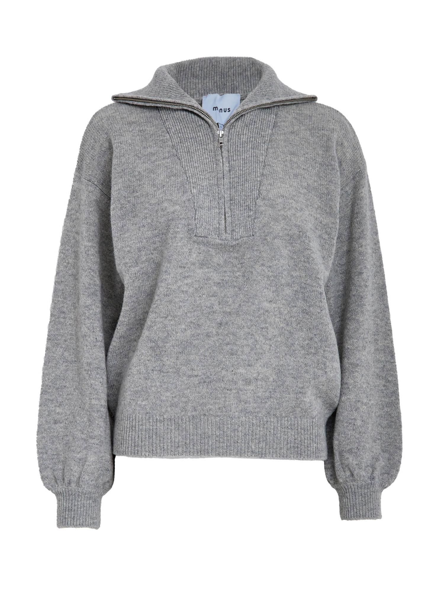 Erika Zip Knit Pullover - Lysegrå