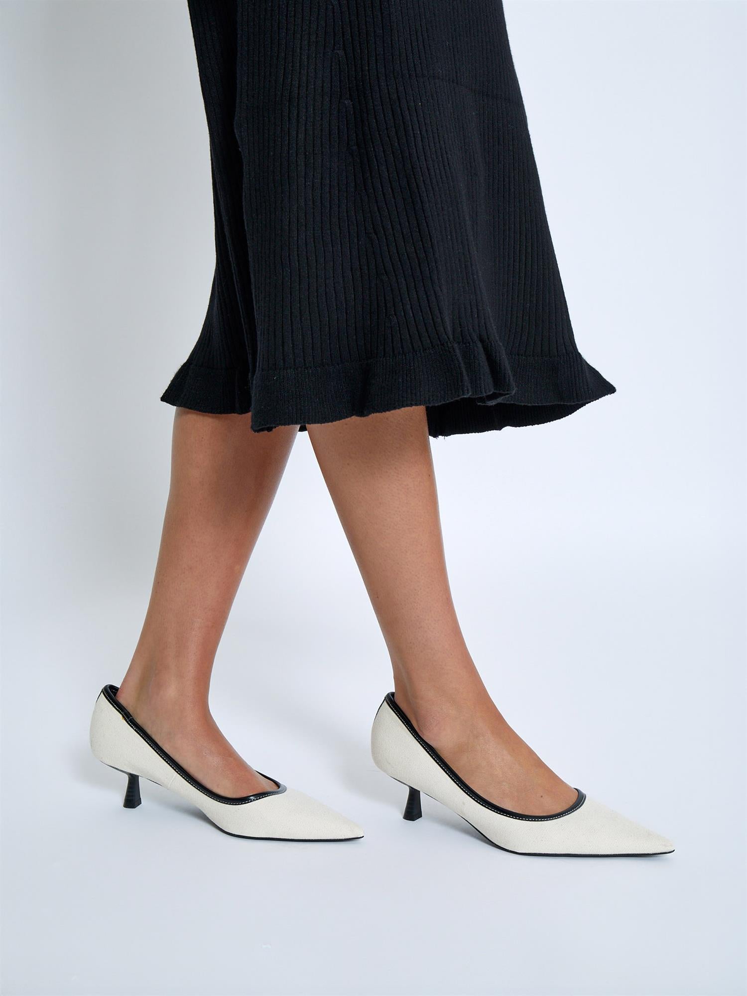 Aneli V-neck Rib Midi Knit Dress - Black