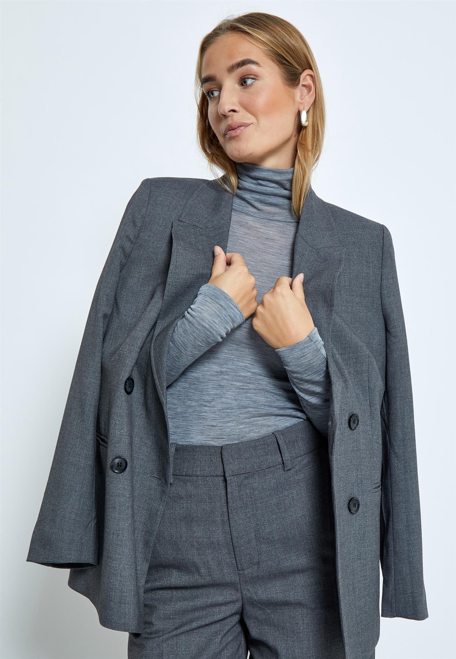 Cally Roll Neck Long Sleeve Top - Grå Melert