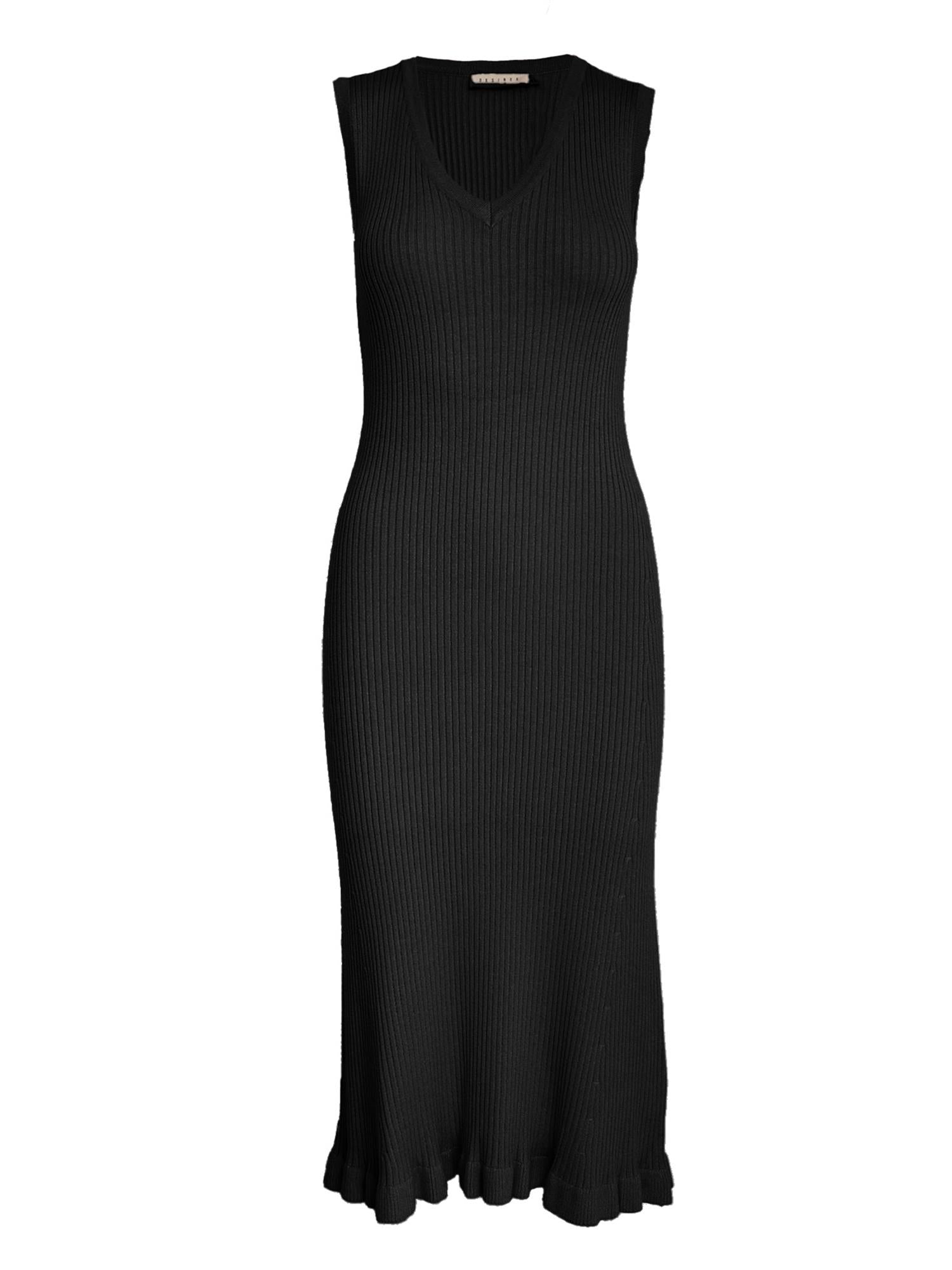 Aneli V-neck Rib Midi Knit Dress - Black