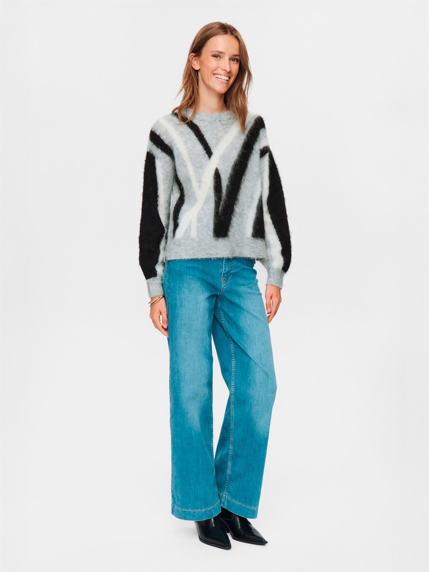 Suri brushed pattern pullover - Sort/Grå