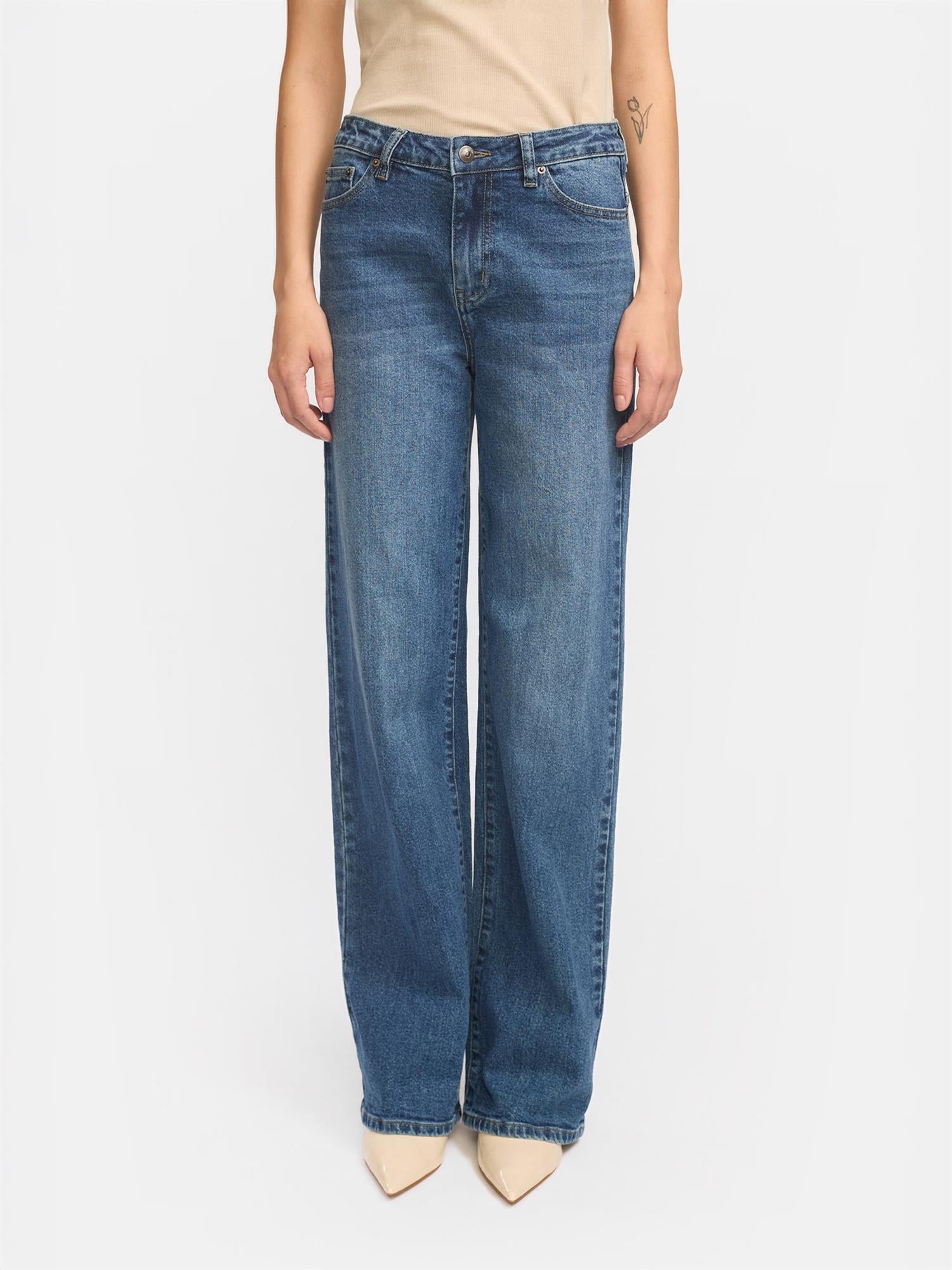Willa Midwaist Wide Jeans - Mørkeblå