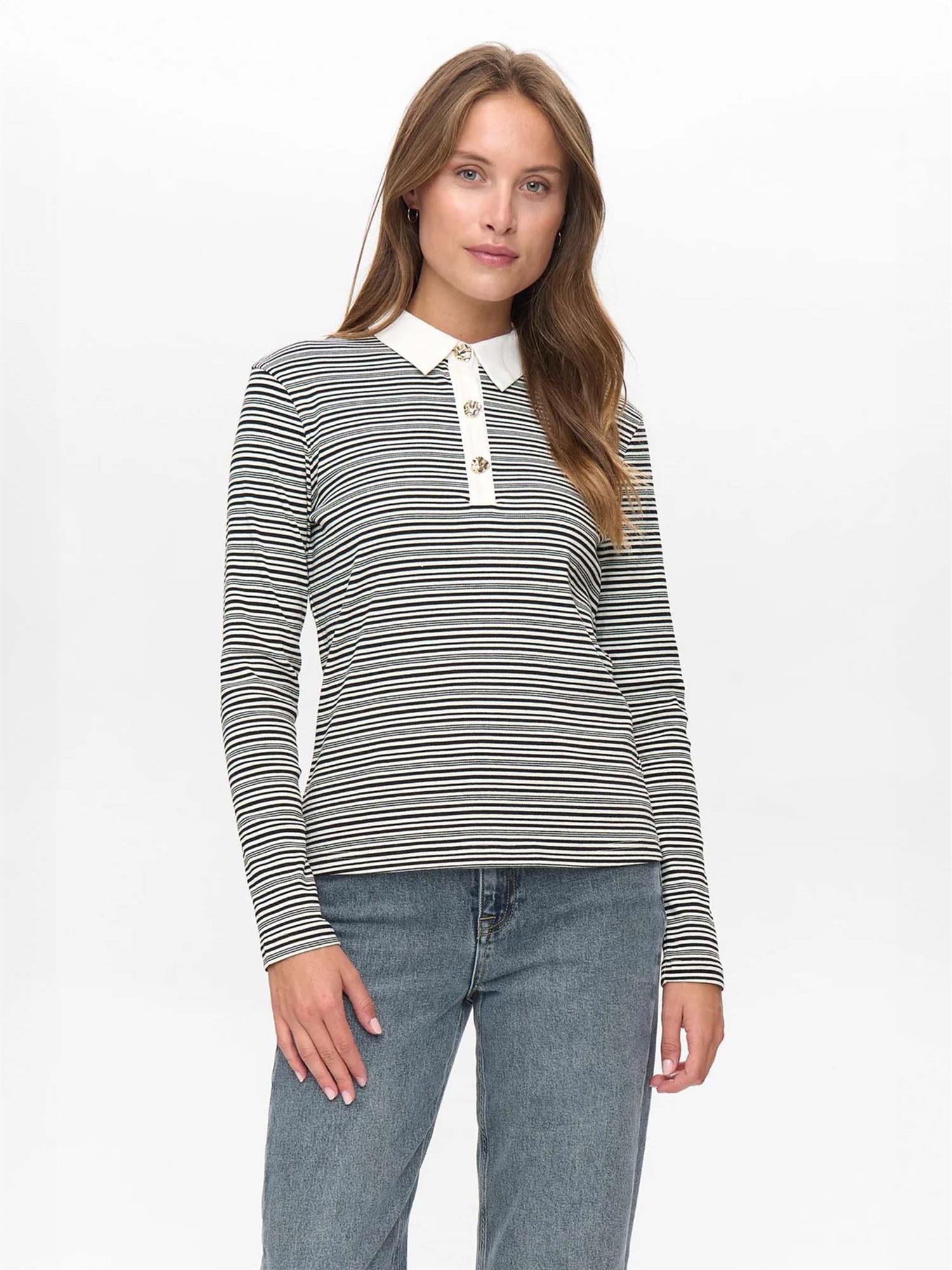 Emma LS polo - Sort/Hvit