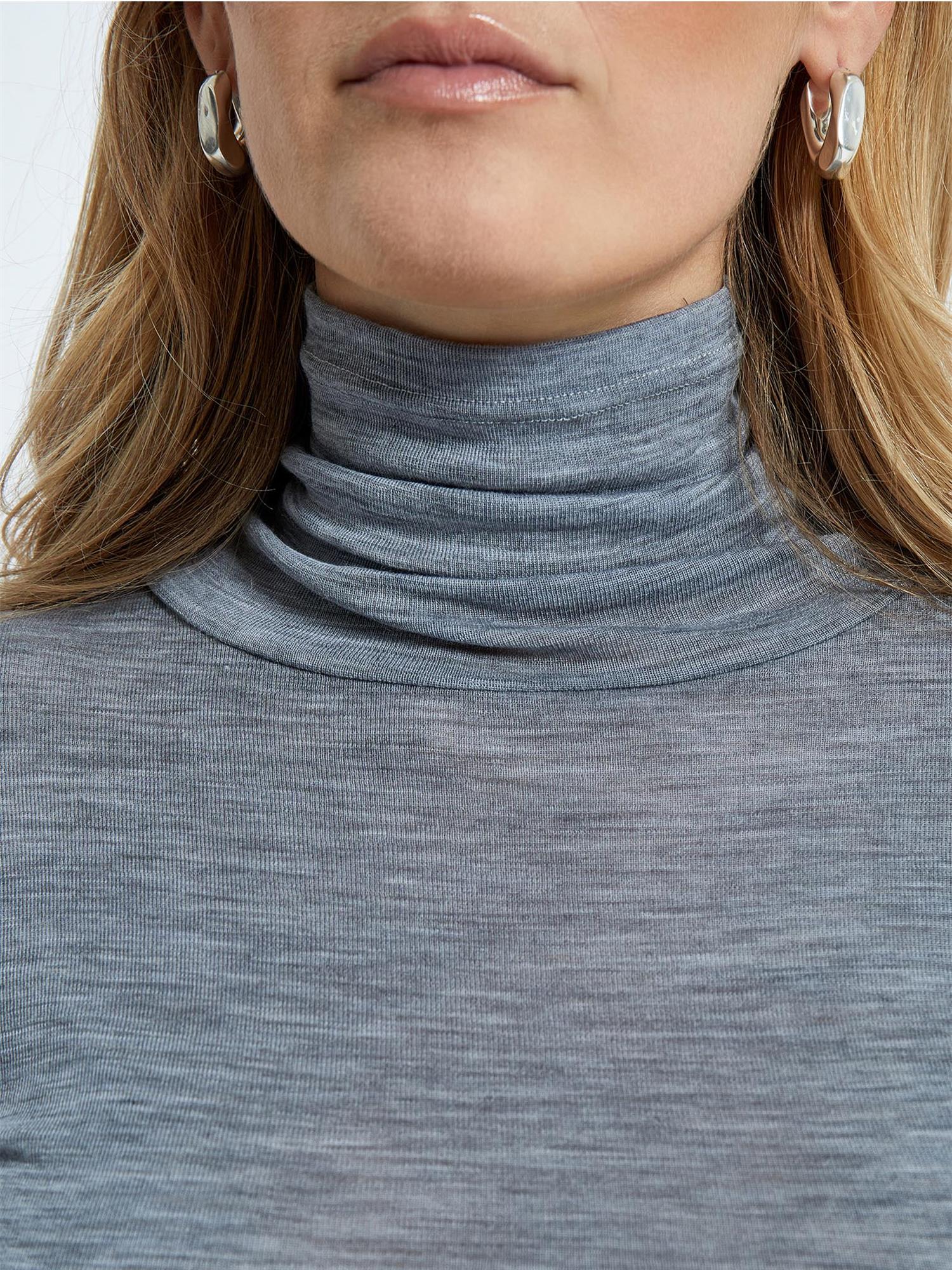 Cally Roll Neck Long Sleeve Top - Grå Melert