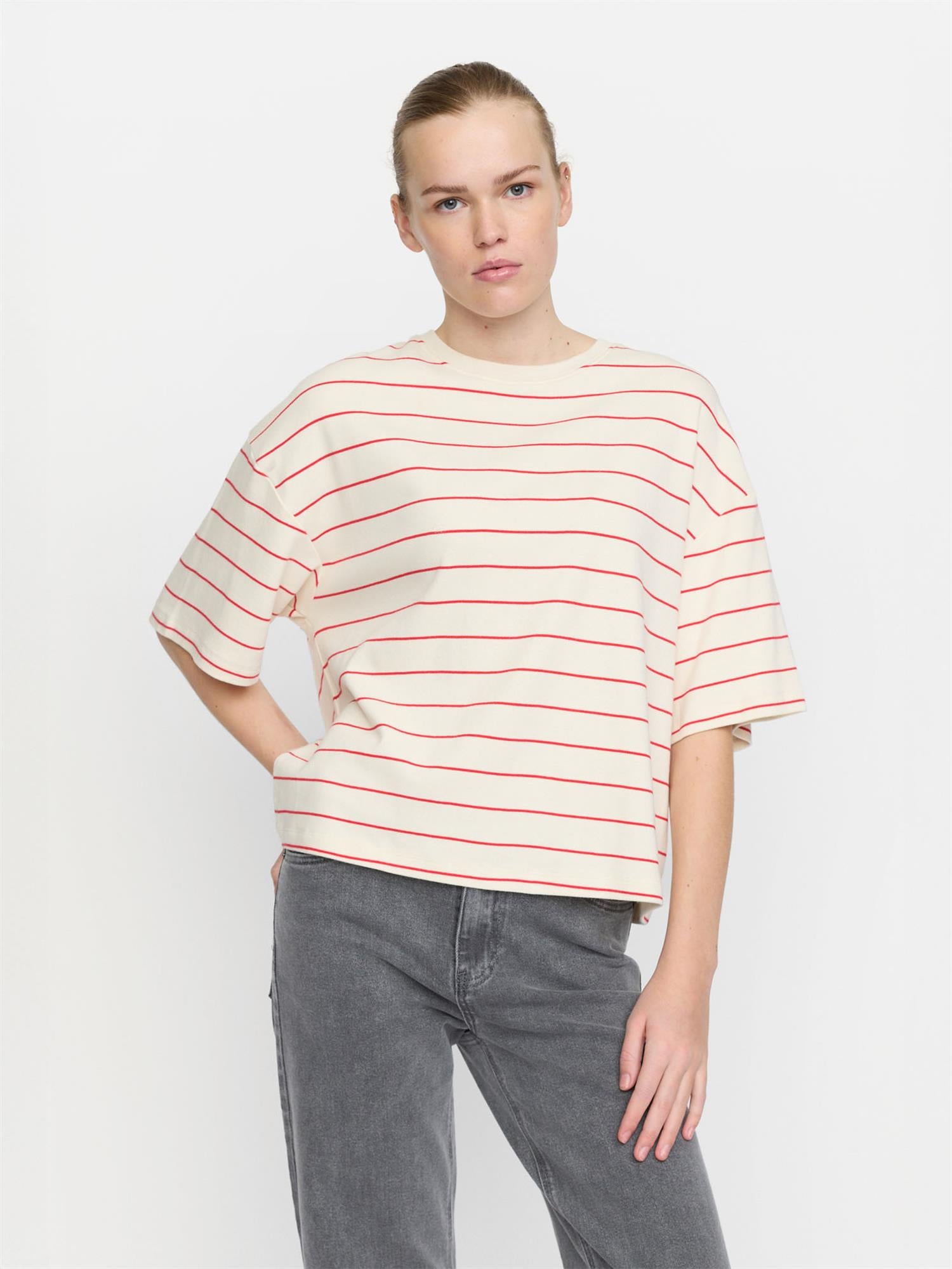 Elora Hella T-shirt GOTS - Hvit/Rød