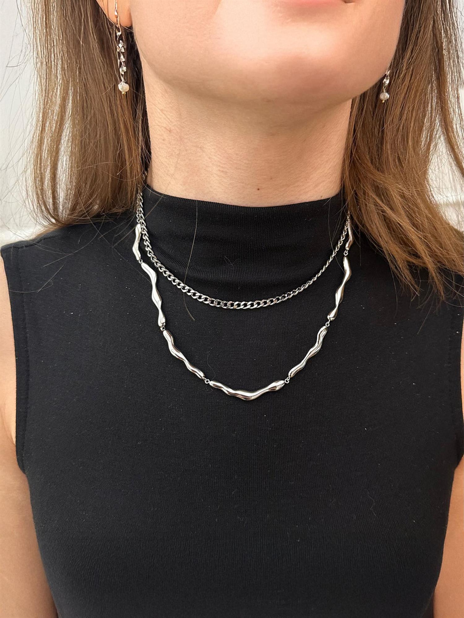 Wavy - Necklace Steel