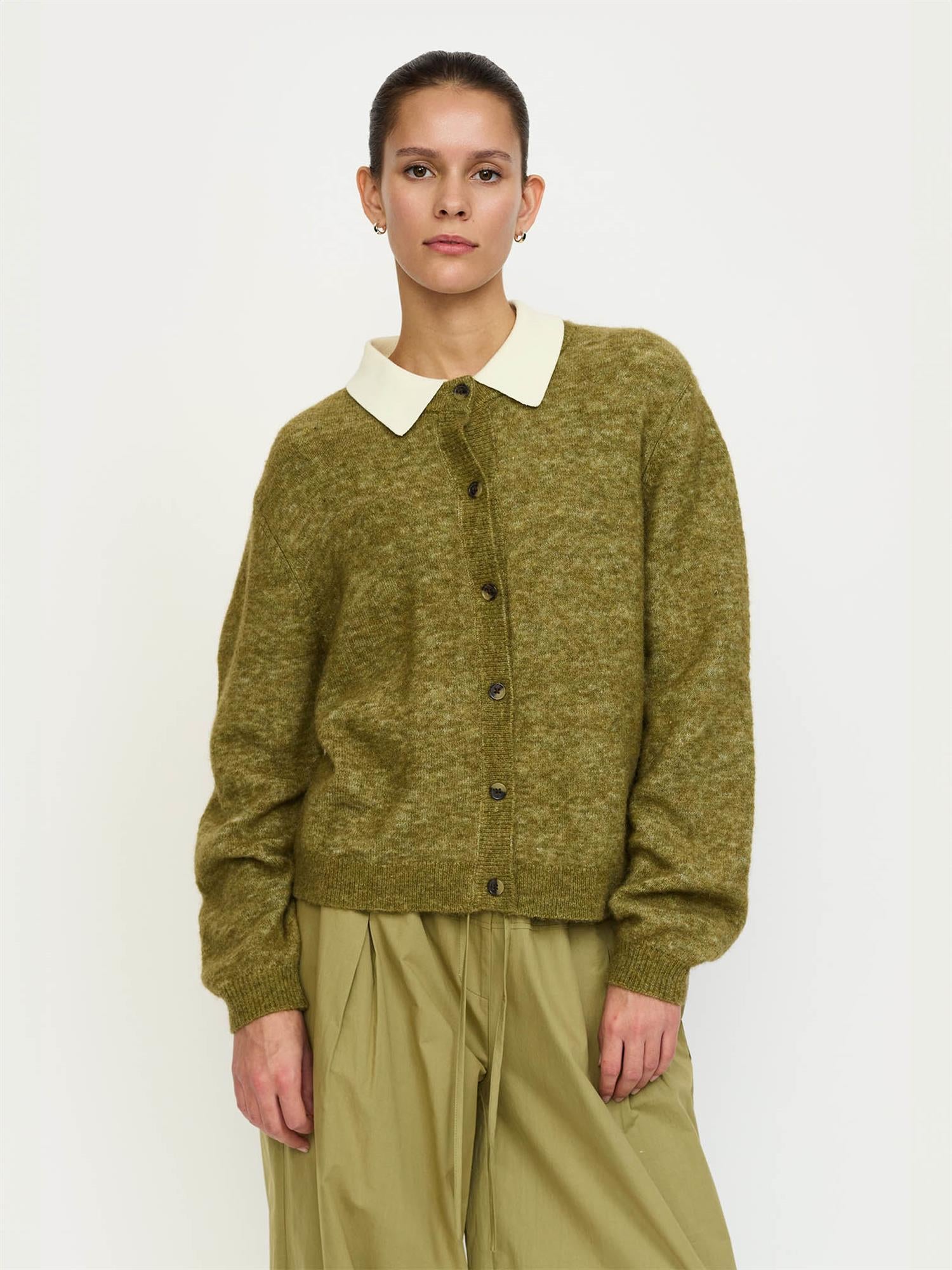 Allison O-neck cardigan knit - Grønn