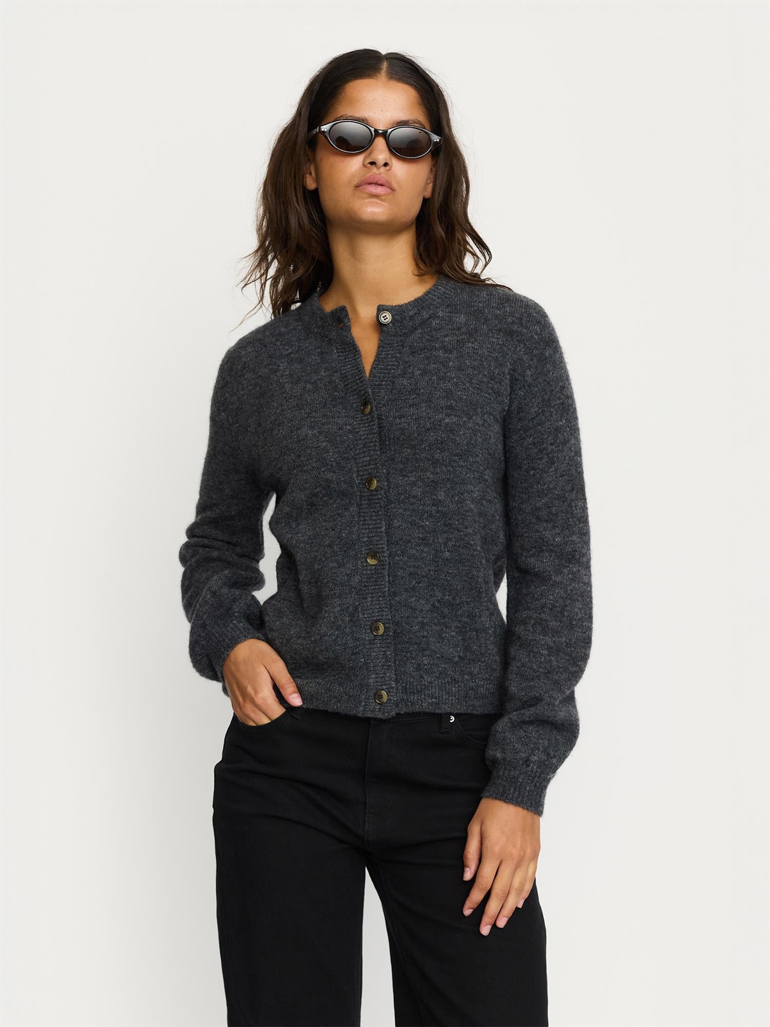 Allison o-neck cardigan knit - Mørkegrå