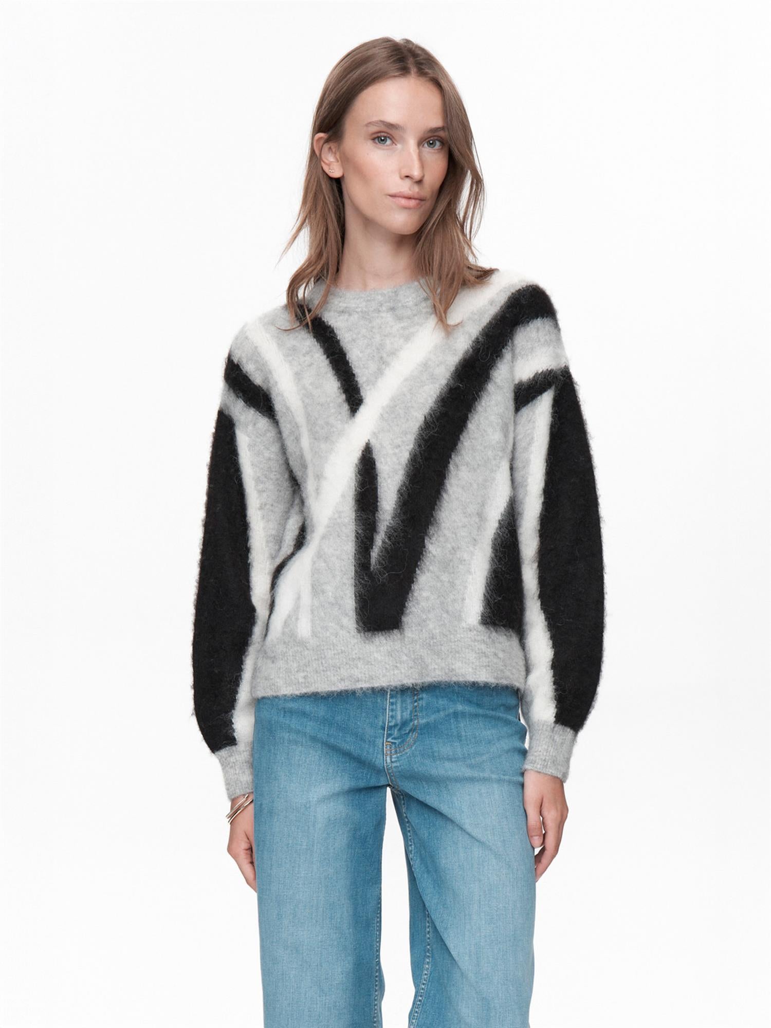 Suri brushed pattern pullover - Sort/Grå