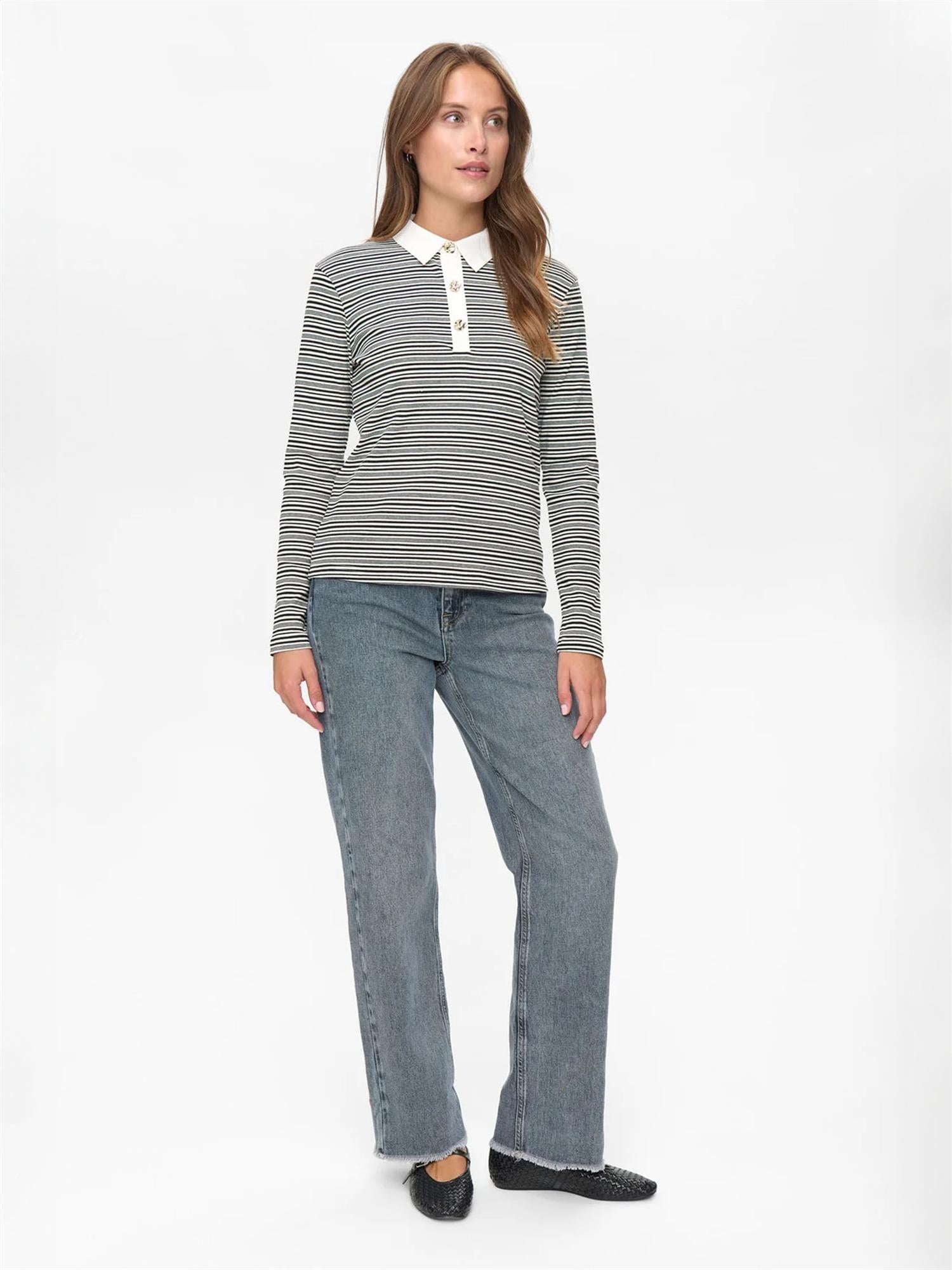 Emma LS polo - Sort/Hvit