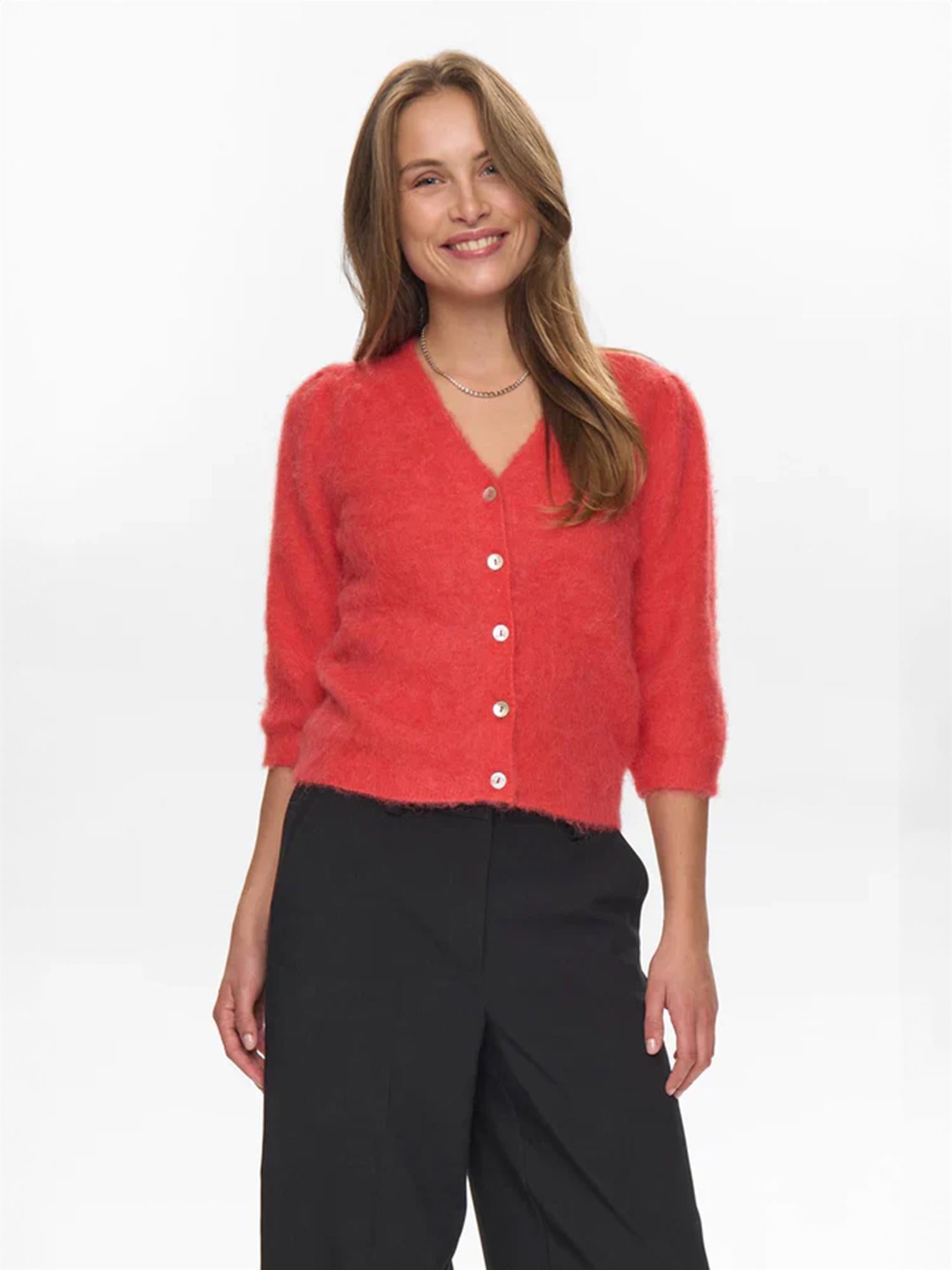 Suri brushed SS cardigan - Fiery Red